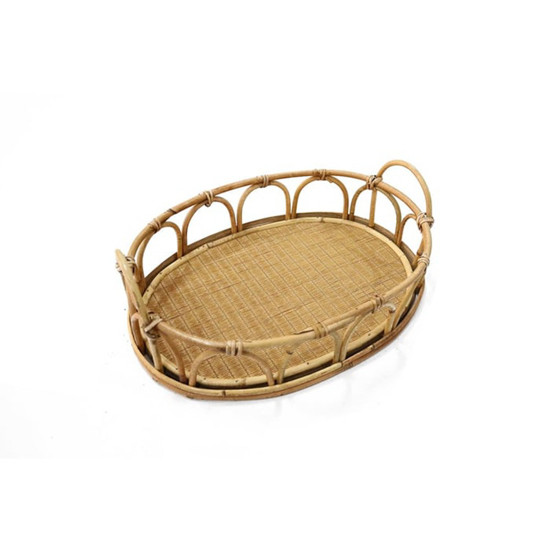 Imagem BANDEJA DECORATIVA DE RATTAN E MADEIRA 36X26X14CM P  - CROSS 