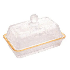 Imagem de MANTEIGUEIRA DE CRISTAL MARTELADO COM TAMPA E FIO DE OURO PETRA 17CM X 10,5CM X 10CM - LYOR - Coliseu Presentes Ltda