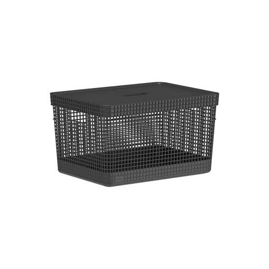 Imagem CESTO ORGANIZADOR GRID COM TAMPA 20 LITROS COR PRETO 28X38X22,2CM - OU 