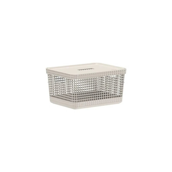 Imagem CESTO ORGANIZADOR GRID COM TAMPA 8 LITROS COR BEGE 28X22X15,2CM - OU 