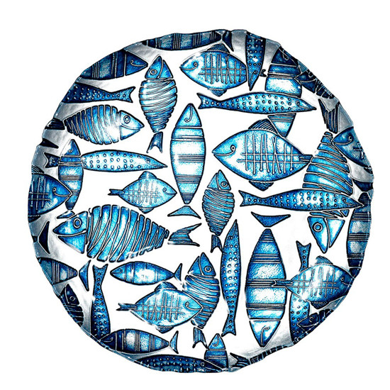 Imagem PRATO RASO DECORATIVO DEKOR CORSICA COM PEIXES COR AZUL E PEROLA 32,5CM - VYLUX 