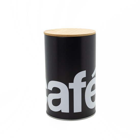 Imagem POTE PARA CAFÉ EM METAL COM TAMPA EM BAMBU 1500ML COR PRETO E BRANCO 10X10X18CM - WINTH 