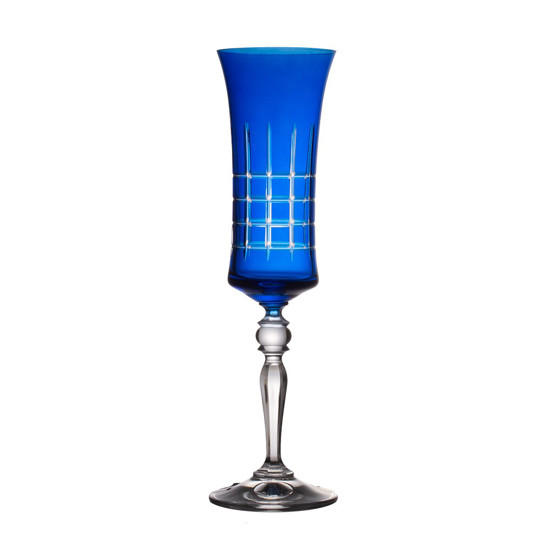 Imagem TAÇA PARA CHAMPANHE LAPIDADA EM CRISTAL ECOLÓGICO 190ML A25CM COR AZUL - BOHEMIA