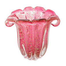 Imagem de VASO DE VIDRO ITALY ROSA E DOURADO 17CM X 14CM X 16,5CM - LYOR - Coliseu Presentes Ltda