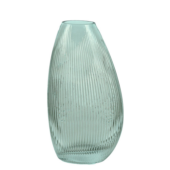 Imagem VASO DECORATIVO EM VIDRO CANELADO COR VERDE CLARO  8X14X24CM - GRILLO 53062