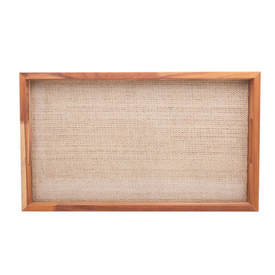 Imagem BANDEJA DE MADEIRA COM SISAL E FUNDO DE VIDRO TECA 70CM X 50CM X 5CM - WOLFF CRAFT