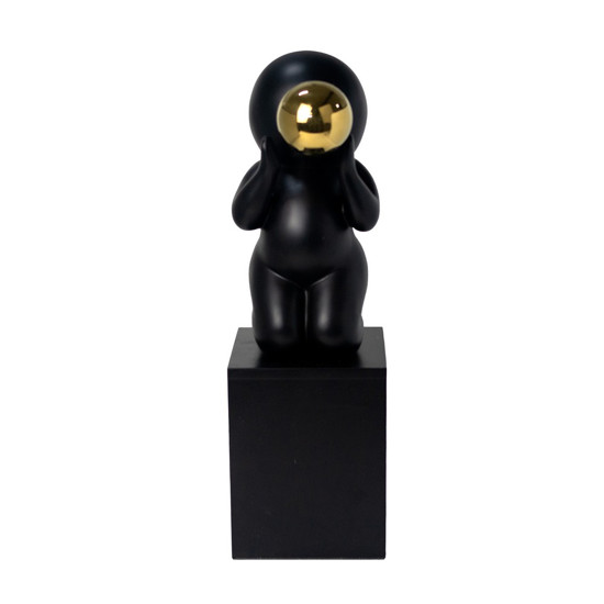 Imagem ESCULTURA DECORATIVA COR PRETO E DOURADO EM RESINA 14X14X45CM - GRILLO 54380