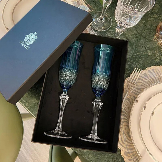 Imagem JOGO DE 2 TAÇAS EM CRISTAL STRAUSS CHAMPAGNE 240 ML - AZUL CLARO 