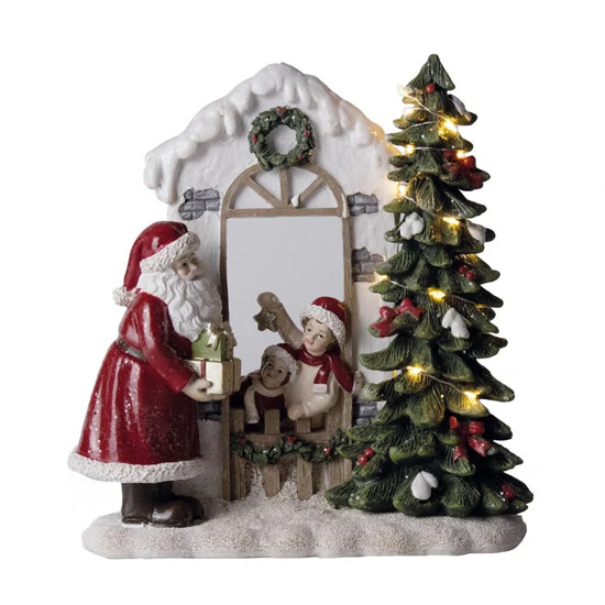 Imagem PAPAI NOEL DECORATIVO COM ÁRVORE E PORTA NATALINA EM RESINA COM LED 9X20X22CM - CROMUS 