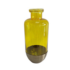 Imagem de VASO DECORATIVO EM VIDRO COR AMARELO COM BASE DOURADA 23X23X31CM - CROSS - Cross Comercial Ltda