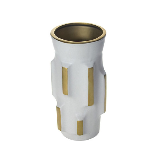 Imagem VASO DECORATIVO DE CERÂMICA COR BRANCO E DOURADO 7X9,5X20CM - GRILLO 54861