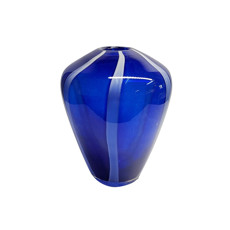 Imagem de VASO DECORATIVO EM VIDRO COR AZUL COM LISTRAS BRANCAS 32CM - CROSS  - Cross Comercial Ltda