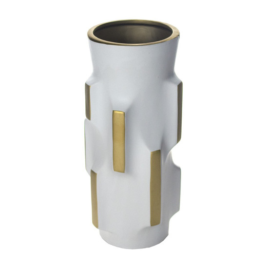 Imagem VASO DECORATIVO DE CERÂMICA COR BRANCO E DOURADO 9X10X27CM - GRILLO 54860