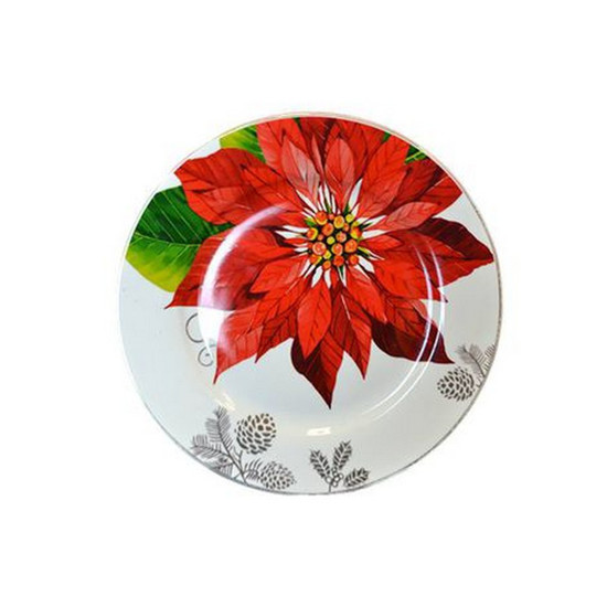 Imagem PRATO DE SOBREMESA NATALINO EM PORCELANA COM ESTAMPA DE FLOR VERMELHA 19CM - TOK DA CASA 