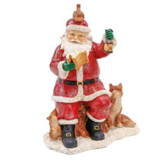 Imagem de PAPAI NOEL DECORATIVO COM LIVRO E LAMPARINA DE RESINA 20X15X10CM - CROMUS  - Cromus Embalagens Ind. E Com. Ltda