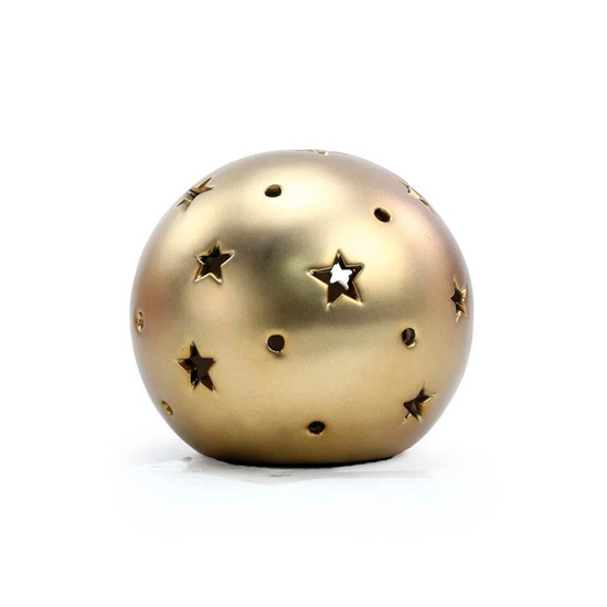 Imagem BOLA NATALINA COR DOURADO COM LED MOVIDO A 2 PIULHAS LR44 13X13CM - CROMUS 