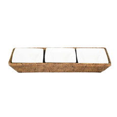 Imagem de PETISQUEIRA EM RATTAN MAYA 3 BOWLS 45X15X7CM - NATURAL HOME  - Fs Casa Com. Imp. Art. Domesticos E Esportivos Eireli