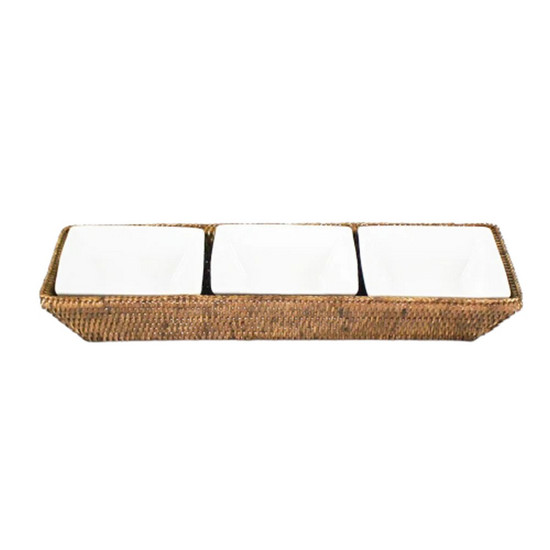 Imagem PETISQUEIRA EM RATTAN MAYA 3 BOWLS 45X15X7CM - NATURAL HOME 