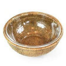 Imagem de BOWL DE VIDRO 31 CM COM SUPORTE EM RATTAN MAYA - NATURAL HOME  - Fs Casa Com. Imp. Art. Domesticos E Esportivos Eireli