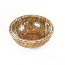 Imagem de BOWL DE VIDRO 28 CM COM SUPORTE EM RATTAN MAYA - NATURAL HOME  - Fs Casa Com. Imp. Art. Domesticos E Esportivos Eireli