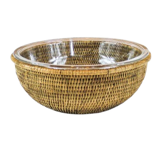 Imagem BOWL DE VIDRO 31 CM COM SUPORTE EM RATTAN MAYA - NATURAL HOME 