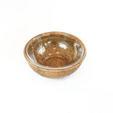 Imagem de BOWL DE VIDRO 22 CM COM SUPORTE EM RATTAN MAYA - NATURAL HOME  - Fs Casa Com. Imp. Art. Domesticos E Esportivos Eireli