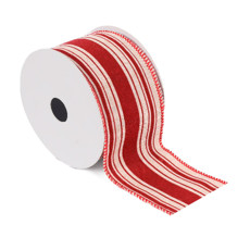 Imagem de FITA ARAMADA DECORADA COR BRANCO E VERMELHO NATALINA 6,3CM X 9,14 METROS - GRILLO 53989 - Grillo Ltda