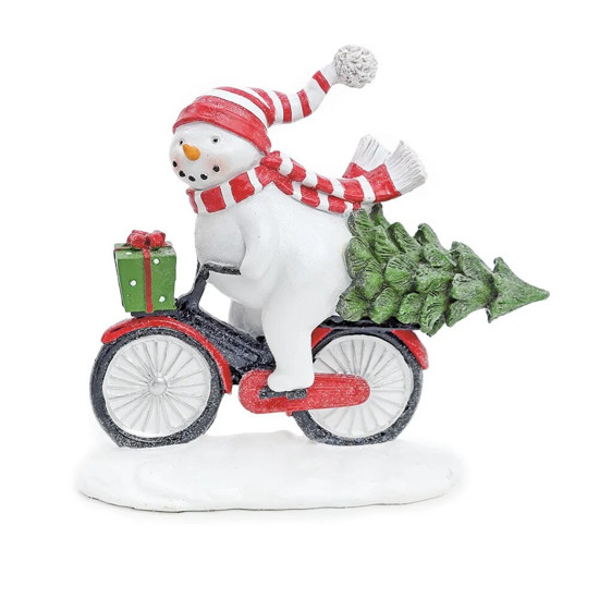 Imagem BONECO DE NEVE COM BICICLETA E PINHEIRO DECORATIVO 6X19X18CM - CROMUS 