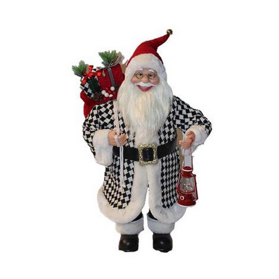 Imagem PAPAI NOEL DECORATIVO COM SACO DE PRESENTES E LAMPARINA XADREZ COR PRETO E BRANCO 60CM - TOK DA CASA