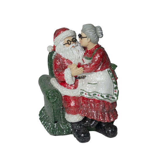 Imagem PAPAI NOEL E MAMÃE NOEL SENTADO NA POLTRONA COR VERMELHO E VERDE DE RESINA COM GLITTER 20CM - CROSS 