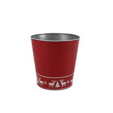 Imagem de VASO DECORATIVO NATALINO DE METAL COR BRANCO E VERMELHO COM RENAS E ÁRVORES 20X20X20CM - TOK DA CASA - Oliver Comercio E Distribuicao De Artigo Domestico