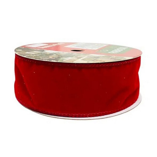 Imagem FITA NATALINA DECORATIVA VELUDO COR VERMELHO 9,14 METROS X 3,7CM - MSW 