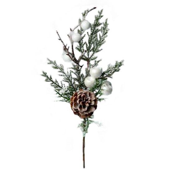 Imagem GALHO NATURAL DECORATIVO NEVADO COM PINHAS E FRUTAS COR BRANCO, MARROM E BRANCO 77CM - TOK DA CASA 