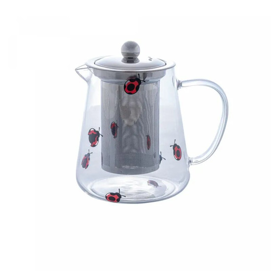 Imagem CHALEIRA DE VIDRO BOROSSILICATO COM FILTRO DE AÇO INOX LADYBUG 750ML - LYOR