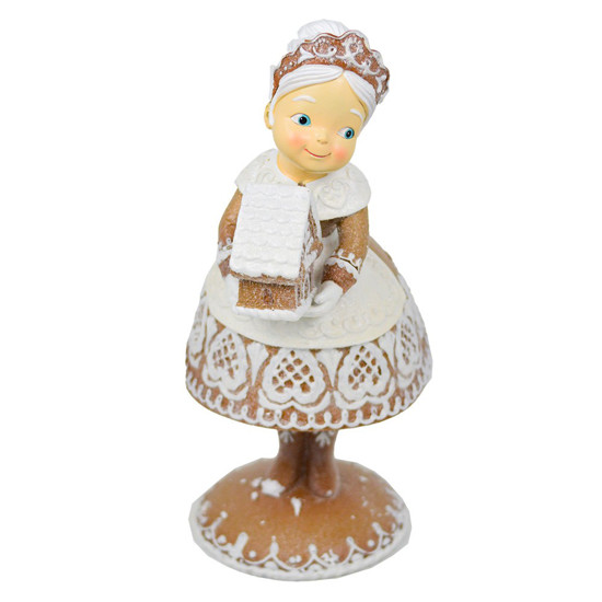 Imagem MAMÃE NOEL GINGERBREAD EM RESINA COR BRANCO, MARROM E COM GLITTER 33CM - CROSS 