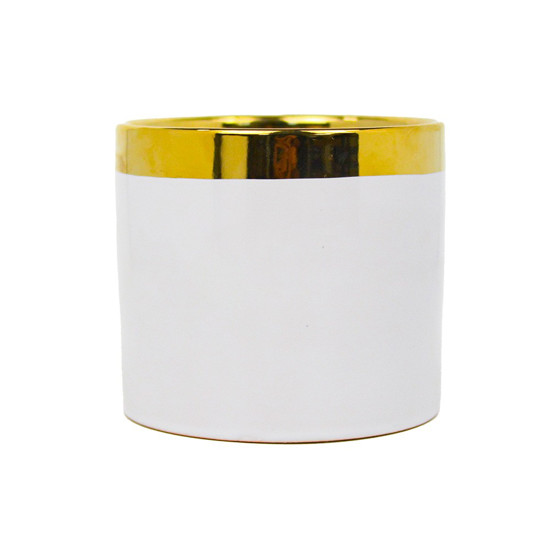 Imagem VASO DECORATICO DE CERÂMICA COR BRANCO E DOURADO 11,5X11,5X10CM - GRILLO 54784