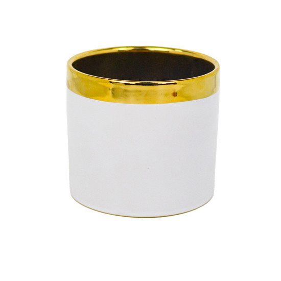 Imagem VASO DECORATICO DE CERÂMICA COR BRANCO E DOURADO 11,5X11,5X10CM - GRILLO 54784