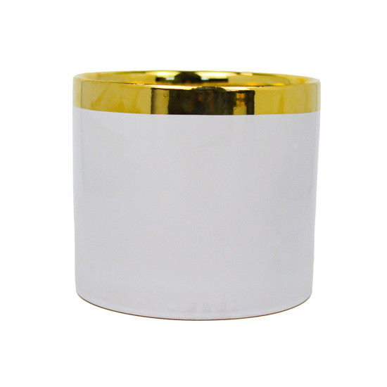 Imagem VASO DECORATICO DE CERÂMICA COR BRANCO E DOURADO 14X14X12,5CM - GRILLO 54784