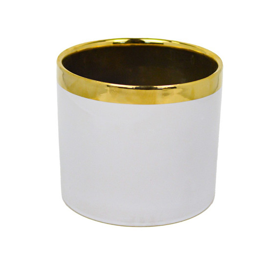 Imagem VASO DECORATICO DE CERÂMICA COR BRANCO E DOURADO 14X14X12,5CM - GRILLO 54784