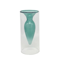 Imagem de VASO DECORATIVO COM VIDRO DUPLO COR TRANSPARENTE E  AZUL 8X8X17CM - CROSS  - Cross Comercial Ltda