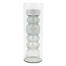 Imagem de VASO DECORATIVO DE VIDRO DUPLO COR CINZA E TRANSPARENTE 8X8X14,5CM - CROSS - Cross Comercial Ltda