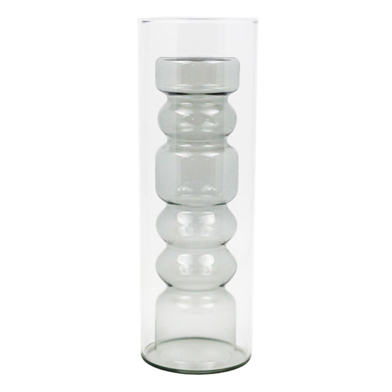 Imagem VASO DECORATIVO DE VIDRO DUPLO COR CINZA E TRANSPARENTE 8X8X14,5CM - CROSS