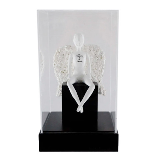 Imagem ESCULTURA DECORATIVA ANJO SENTADO COM BASE PRETA 20X20X35CM