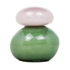 Imagem de VASO DECORATIVO DE VIDRO COR VERDE E ROSA COM TAMPA 13CM - CROSS  - Cross Comercial Ltda