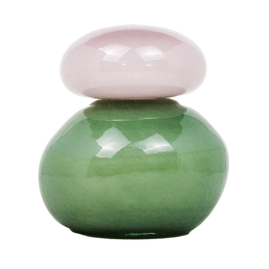 Imagem VASO DECORATIVO DE VIDRO COR VERDE E ROSA COM TAMPA 13CM - CROSS 