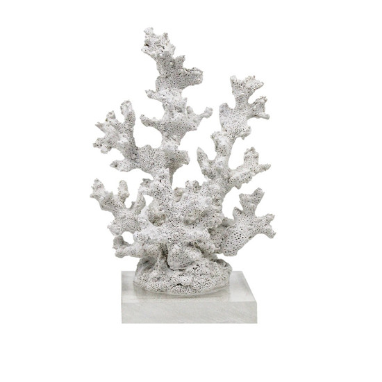 Imagem ESCULTURA DECORATIVA CORAL EM RESINA COR BRANCO COM BASE DE ACRÍLICO 15X10X8CM - LUCATTI 