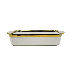 Imagem de TRAVESSA PARA SERVIR DE CERÂMICA COM ALÇA COR BRANCO COM DOURADO 30X17,5X5CM - GRILLO 55085 - Grillo Ltda