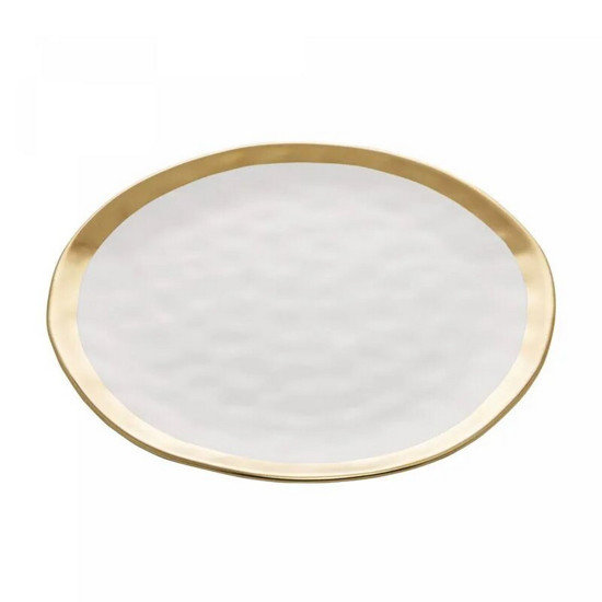 Imagem PRATO RASO DE PORCELANA DUBAI BRANCO E DOURADO 25CM X 2CM - WOLFF