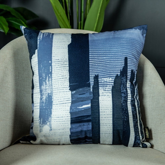 Imagem ALMOFADA VELVETEEN DECORATIVA 803 43 CM X 43 CM COR AZUL E BRANCO 