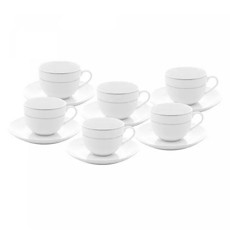 Imagem de CONJUNTO 6 XÍCARAS DE CHÁ DE PORCELANA COM PIRES E BORDA PRATEADA MÔNACO BRANCO 220ML  - Rojemac Impotacao E Exportacao Ltda